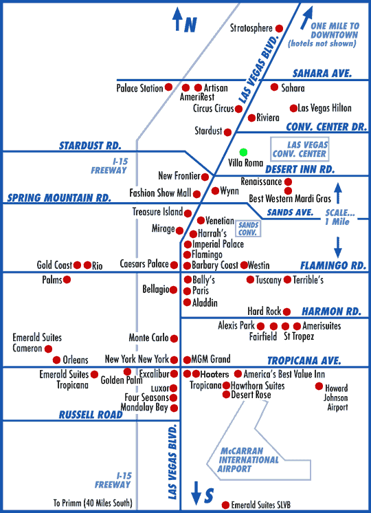 las vegas strip hotels. Las Vegas Strip Map