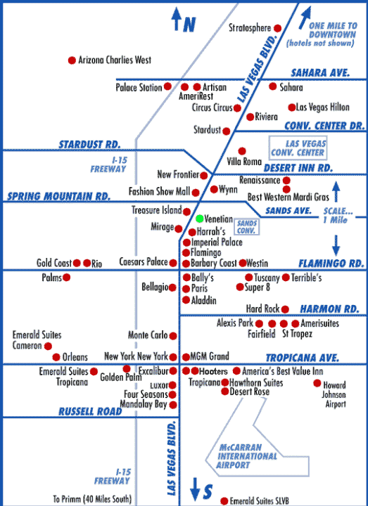 las vegas strip hotels. Las Vegas Strip Map