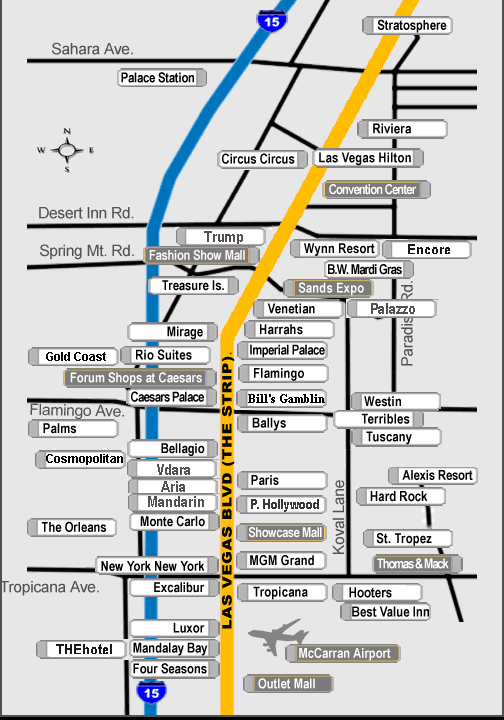 vegas hotel map. Las Vegas Hotel Map