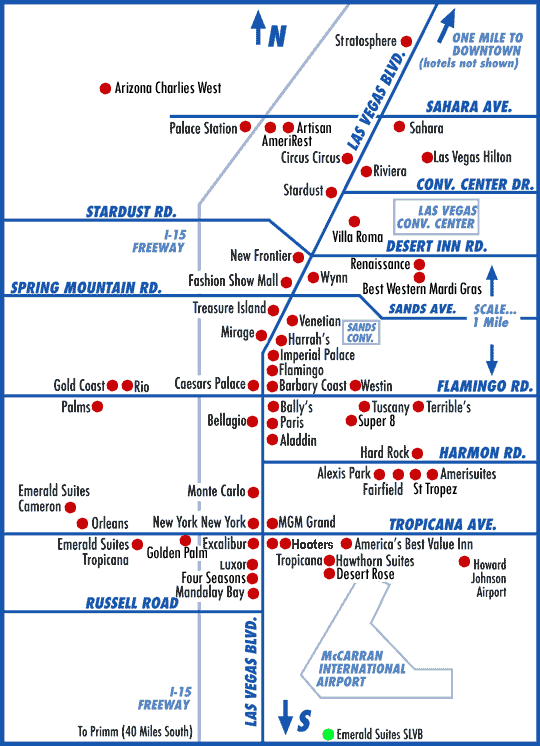 las vegas map strip. Emerald Suites South Las Vegas