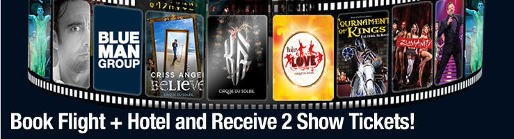 Our FREE SHOW TICKETS offer is back! Just book a 3 night minimum Vacation Package with us between now and July 1st, 2013 for stay dates between and Dec. 30, 2013 and you can get 2 FREE SHOW TICKETS to top shows like Zarkana, LOVE, Terry Fator, Blue Man Group, Criss Angel Believe, Zumanity, KA and more! Blackout dates: June 22-24th.