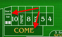 Vegas Dice Come e Don't Come Bets't Come Bets