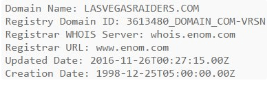 LasVegasRaiders.com 1998 Domain Registration