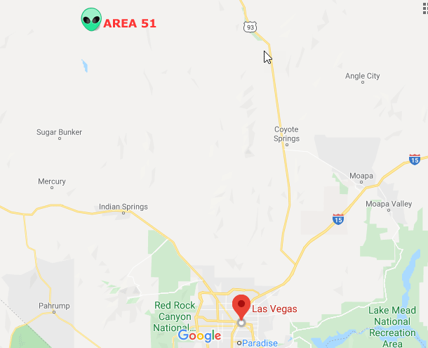 Area 51. 37°14′0″N 115°48′30″W.  Hiko, Nevada