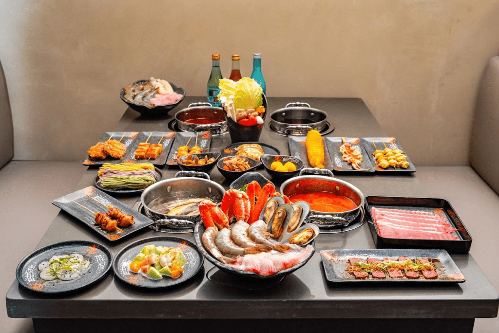 Selection of dishes and proteins offered at Square Shabu in Las Vegas
