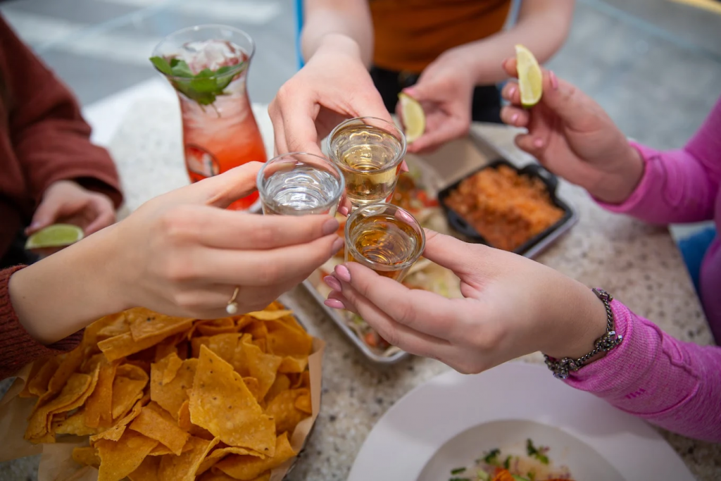 Three shots of Tequila and appetizers at Miracle Mile Shops