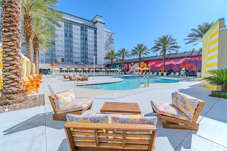 Pool deck at OYO Hotel and Casino Las Vegas