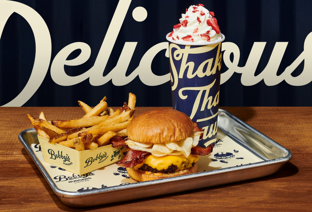 Burger, fries, and milkshake from Bobby's Burgers at The Forum Shops