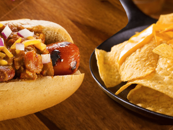 Hot dog and nachos from Bowling Snack Bar at Suncoast Hotel and Casino