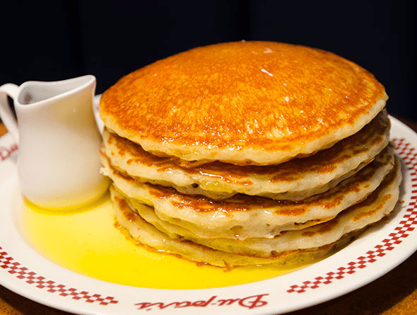 Stack of pancakes and maple syrup from Du-par's at Suncoast Hotel and Casino