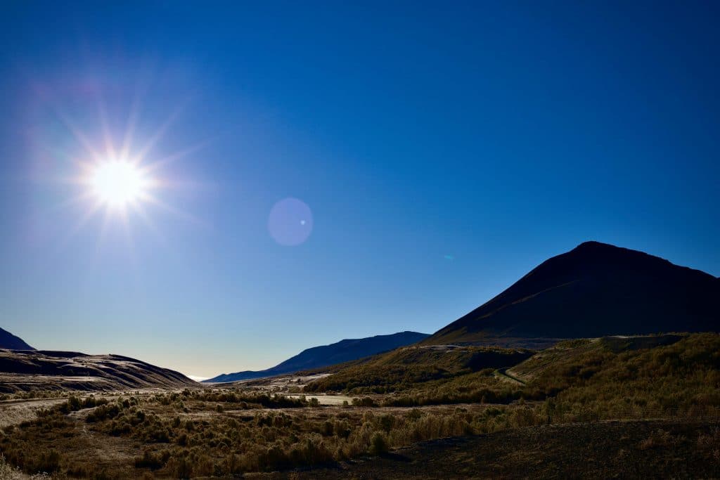 Landscape of desert with sun